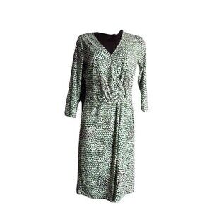 Roz & Ali Faux Wrap Sheath Dress Green White Polka Dot Stretch Womens Size XS